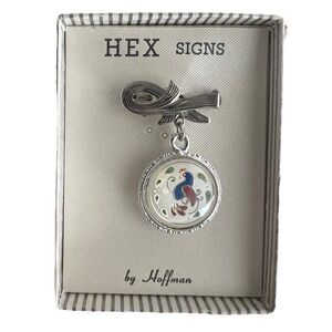 Distelfink Pennsylvania Dutch Hex Symbols Bubble 2-sided Pendant Brooch Amish